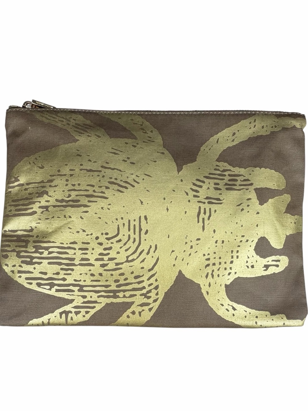 India Hicks  Pouch with Gold Bronze Foil Scarab Beetle. Brass accents.